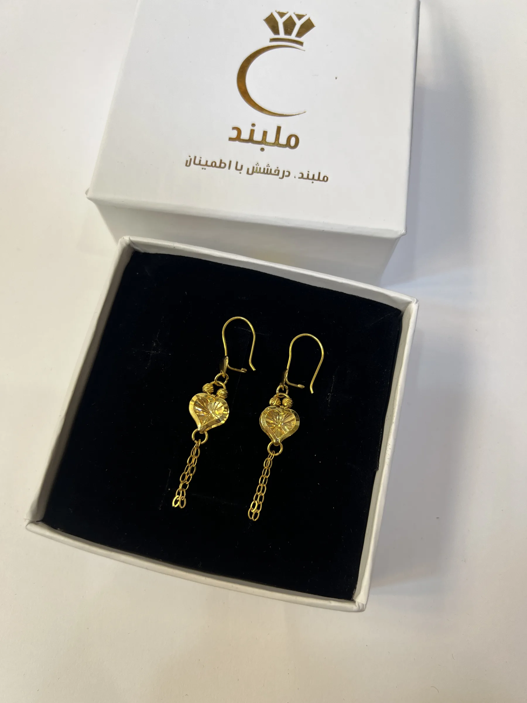 گوشواره طلا زنانه مدل آویزی قلب، طلای 18عیار