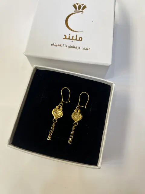 گوشواره طلا زنانه مدل آویزی قلب، طلای 18عیار